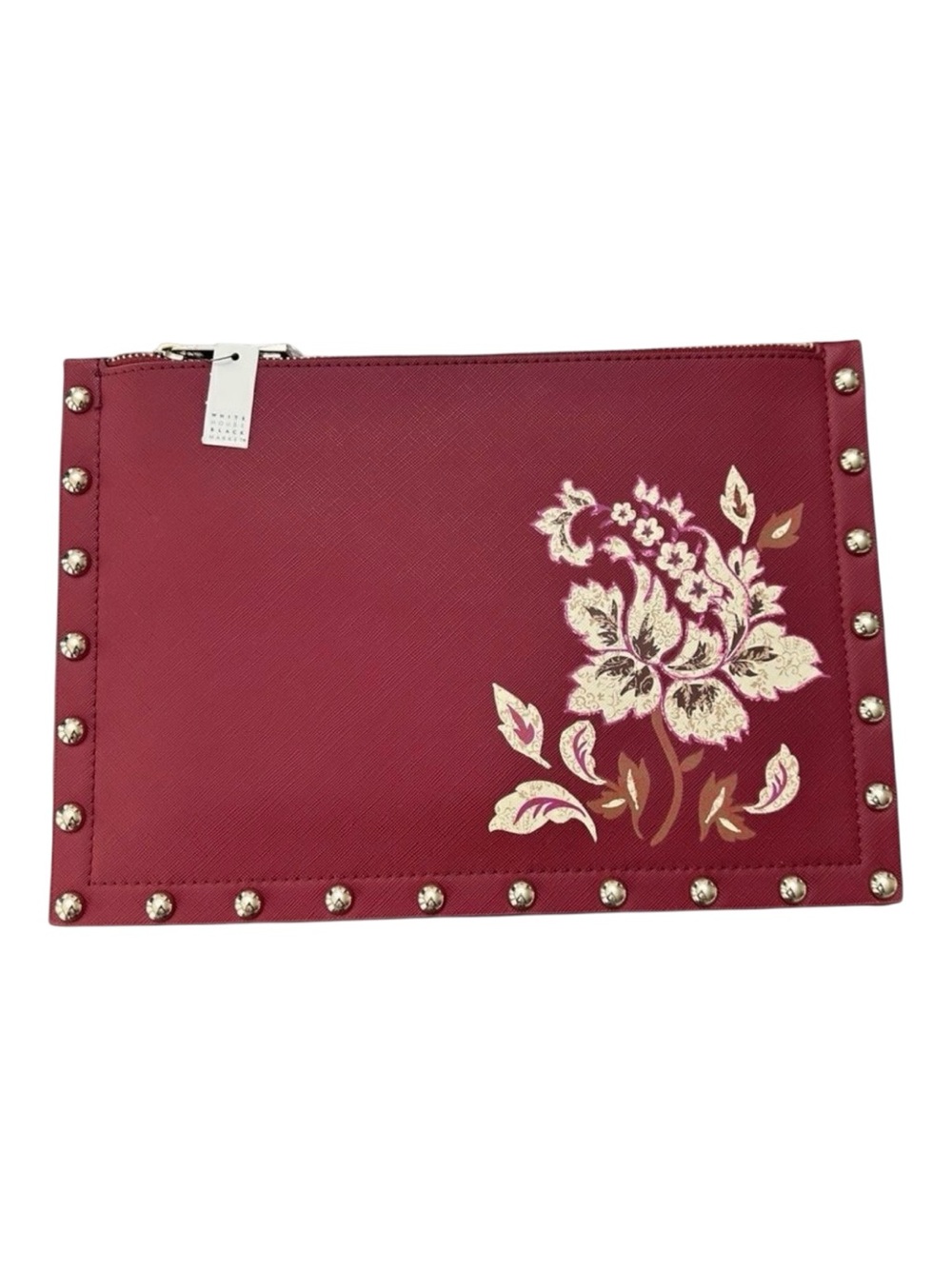 White House Black Market Burgundy Floral Studded Wristlet Clutch Bag NWT - Picture 1 of 6